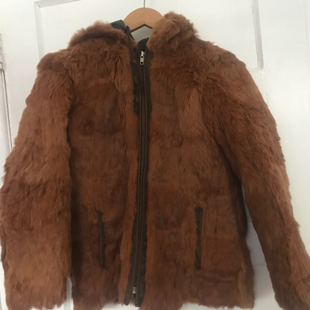 Genuine rabbit fur hooded bomber small/medium